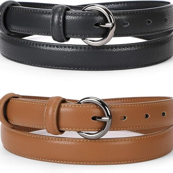 2 Pack Women Leather Belt Waist Skinny Dress F-black/Brown main image 7